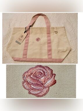 Tote bag- GC Design - white pink w/embroidered rose.  NEW w/tags. 11x18x6.5"
